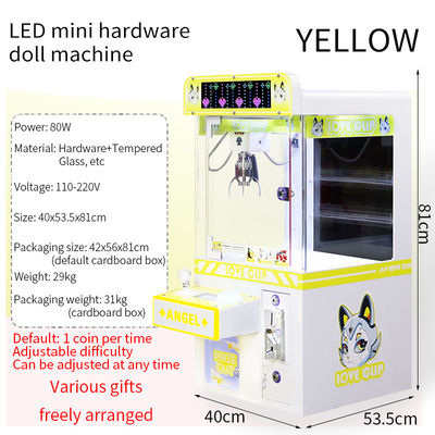 Yellow Coin-Operated LED Desktop Hardware Claw Arcade Machine